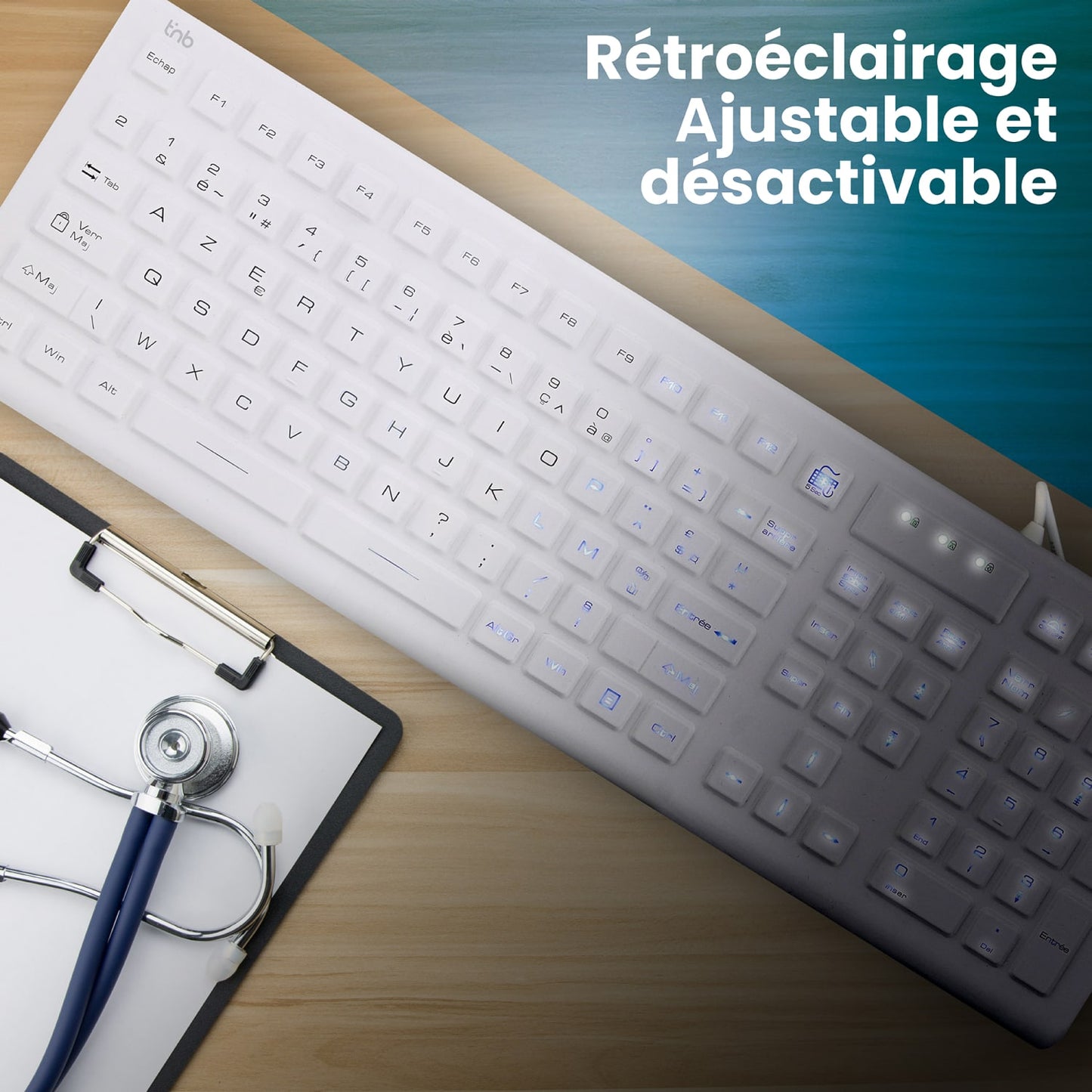 Clavier filaire médical IP68 – AZERTY (FR)