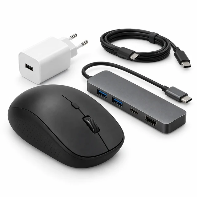 Souris, hub USB, câble et chargeur pour informatique et smartphone
