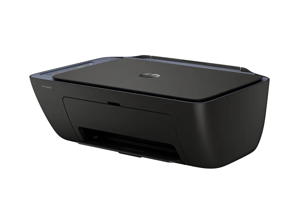 HP DeskJet 2921 noire et bleu-gris - vue avant droite