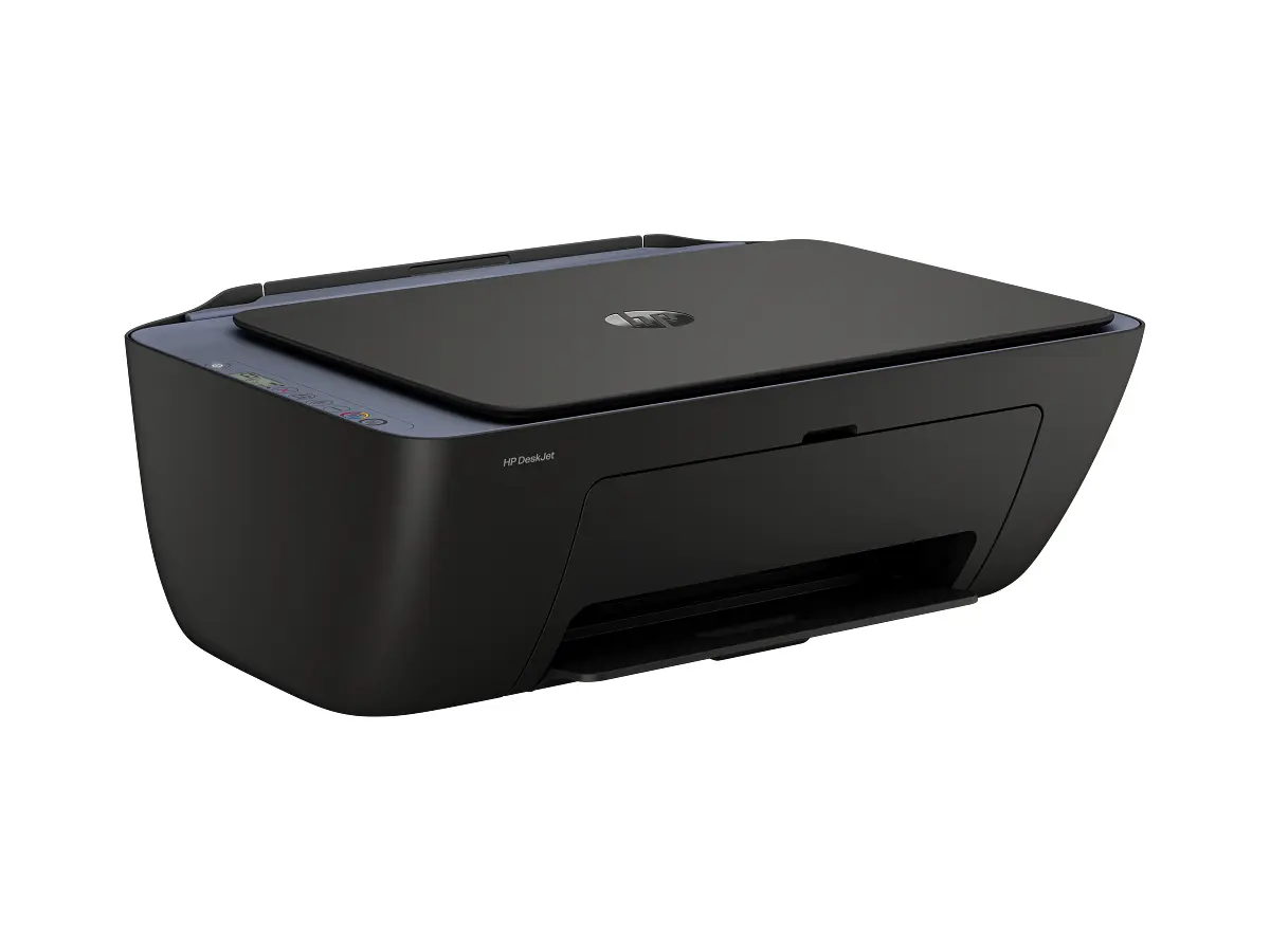 HP DeskJet 2921 noire et bleu-gris - vue avant gauche