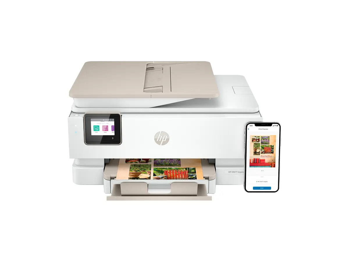 HP ENVY Inspire 7924e Portobello - vue de face avec impression mobile