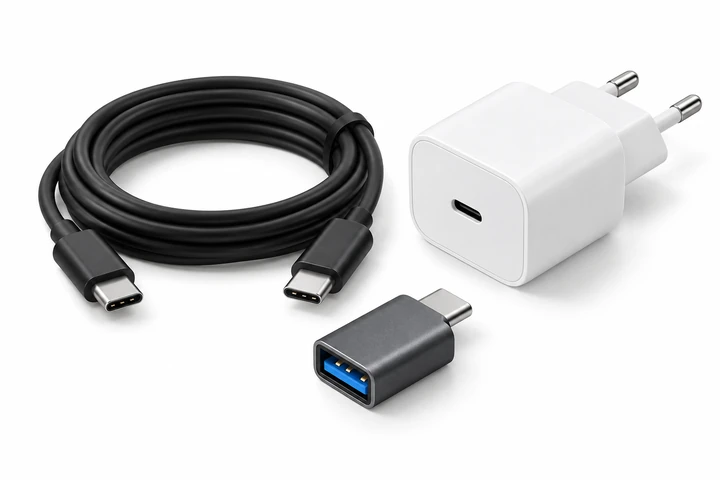 Câble USB-C, chargeur secteur et adaptateur USB