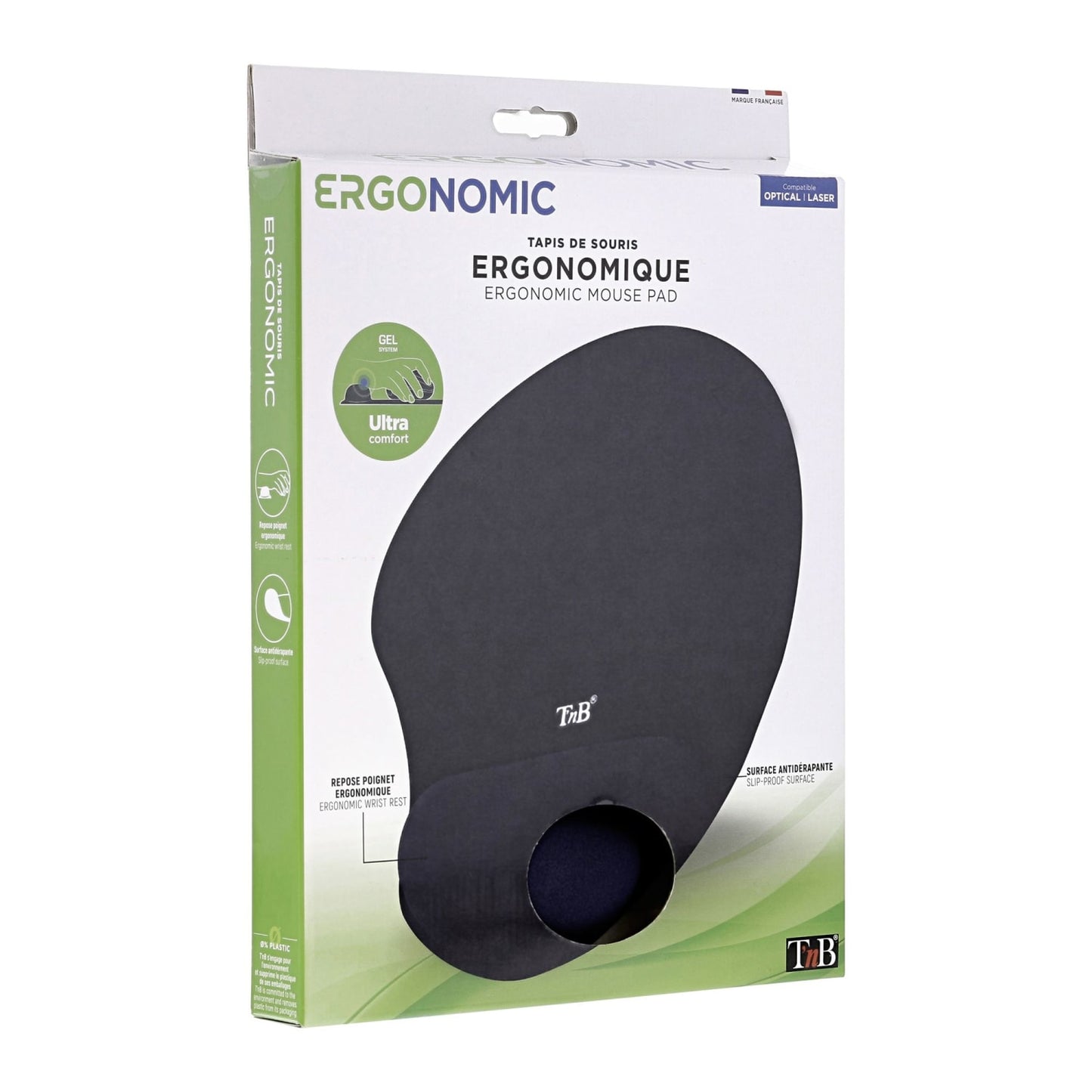 TNB Tapis de souris ergonomique avec repose-poignet bleu