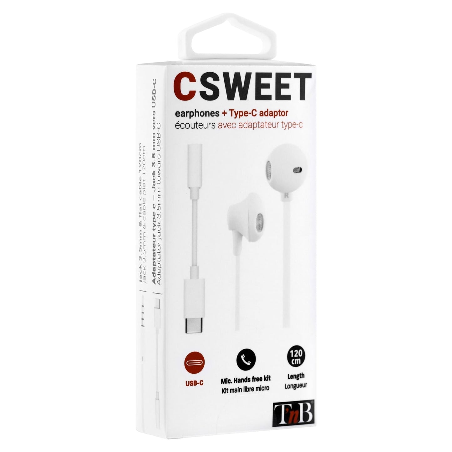 TNB Écouteurs filaires SWEET – Blanc mat avec adaptateur USB-C