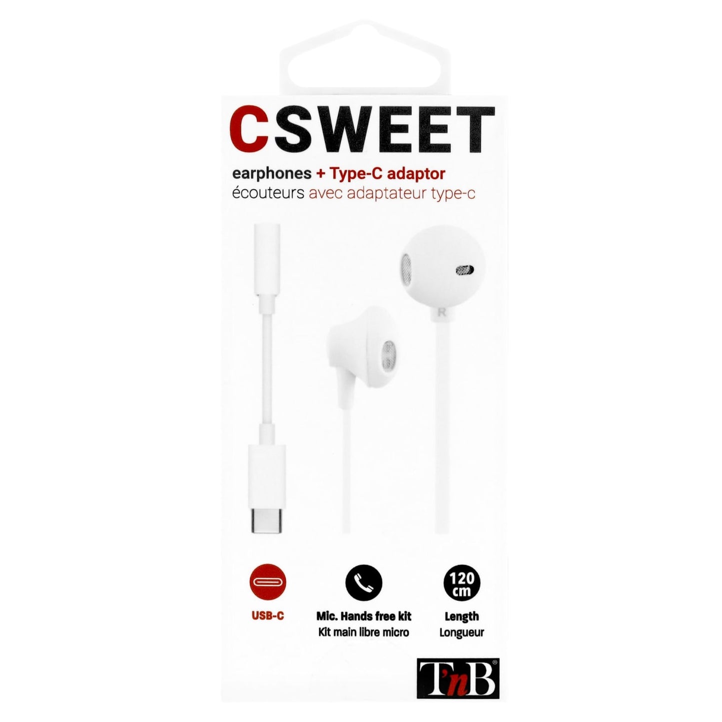 TNB Écouteurs filaires SWEET – Blanc mat avec adaptateur USB-C