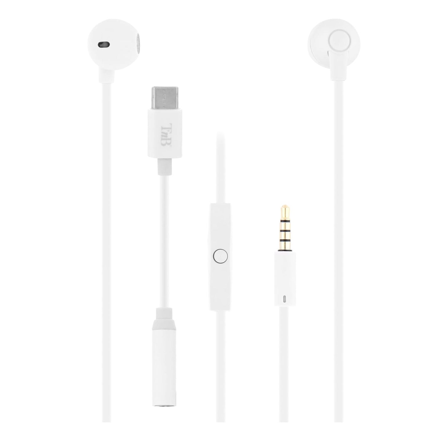 TNB Écouteurs filaires SWEET – Blanc mat avec adaptateur USB-C