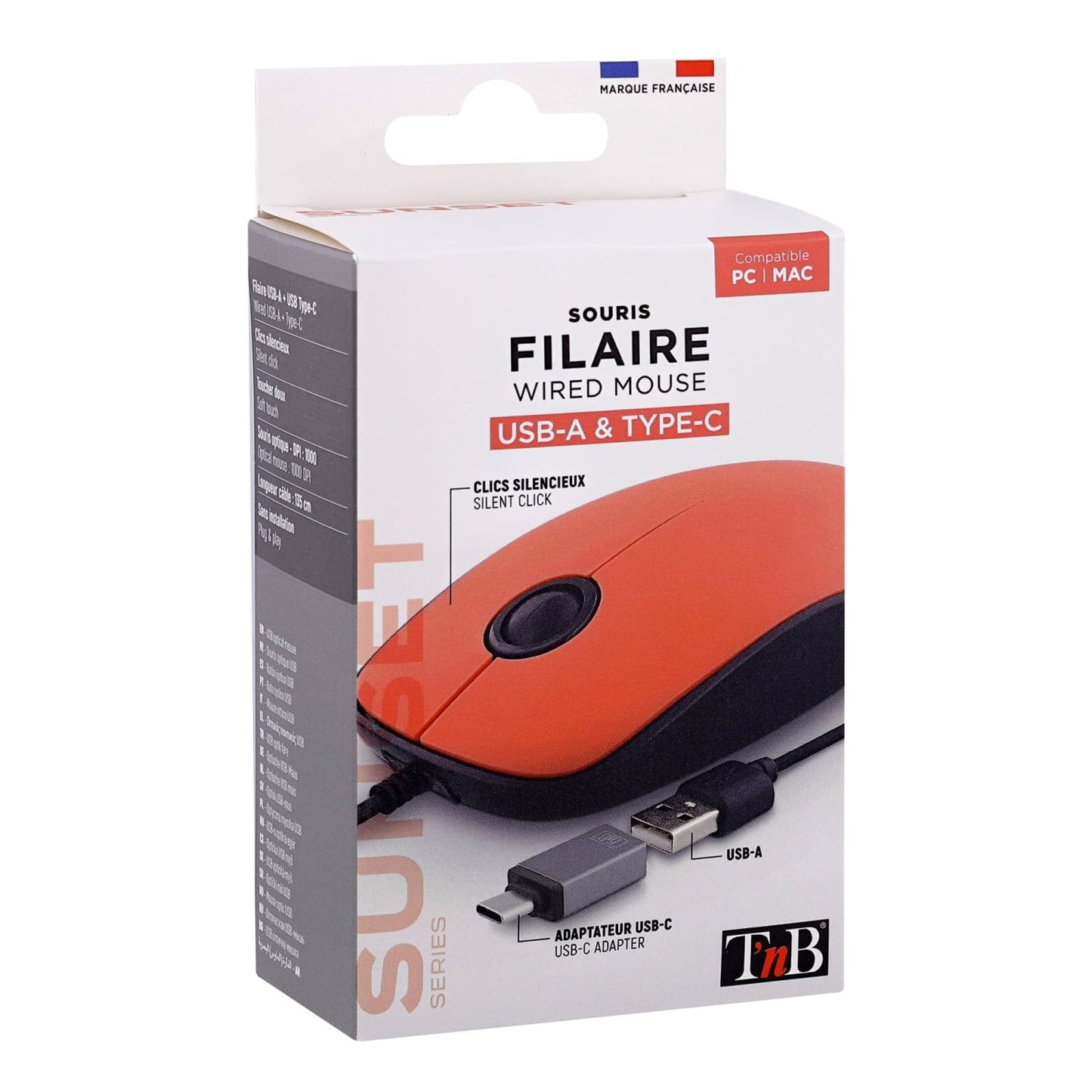 TNB Souris filaire USB-A & USB-C SUNSET rouge