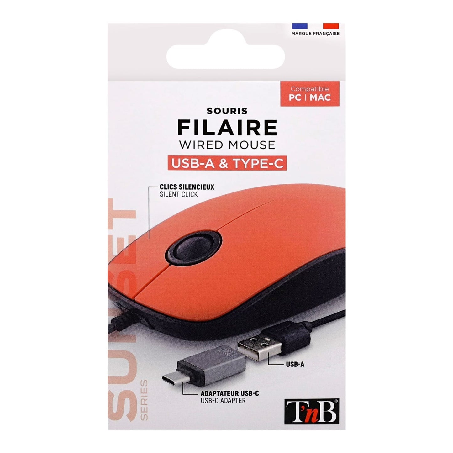 TNB Souris filaire USB-A & USB-C SUNSET rouge