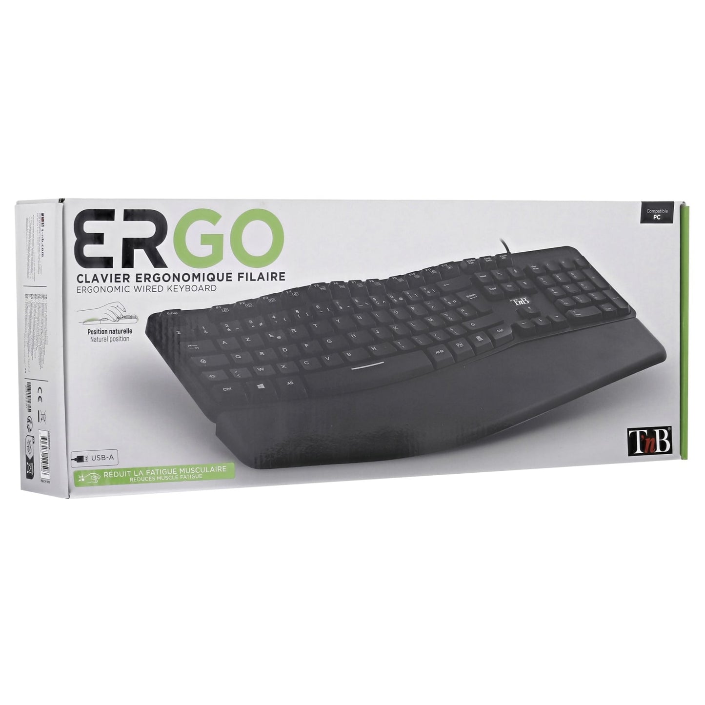 TNB ERGONOMIC - Clavier ergonomique filaire avec repose-poignet aimanté