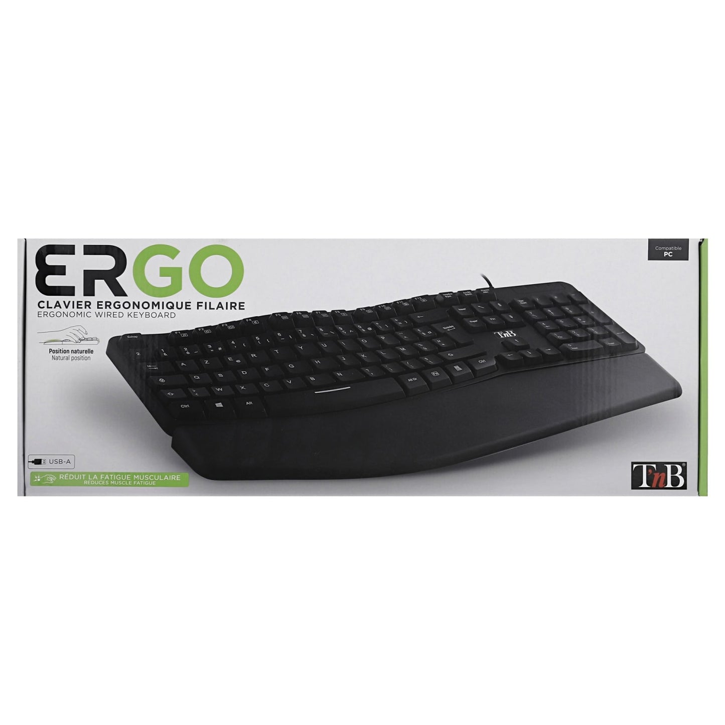 TNB ERGONOMIC - Clavier ergonomique filaire avec repose-poignet aimanté