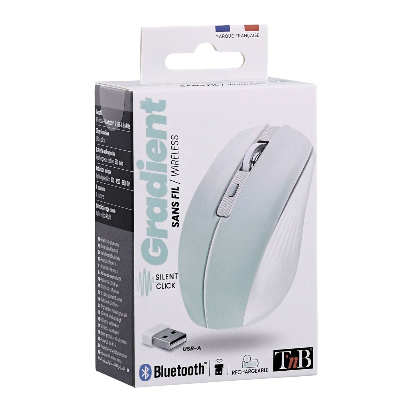 TNB Souris colorée rechargeable dual connect bleue - GRADIENT