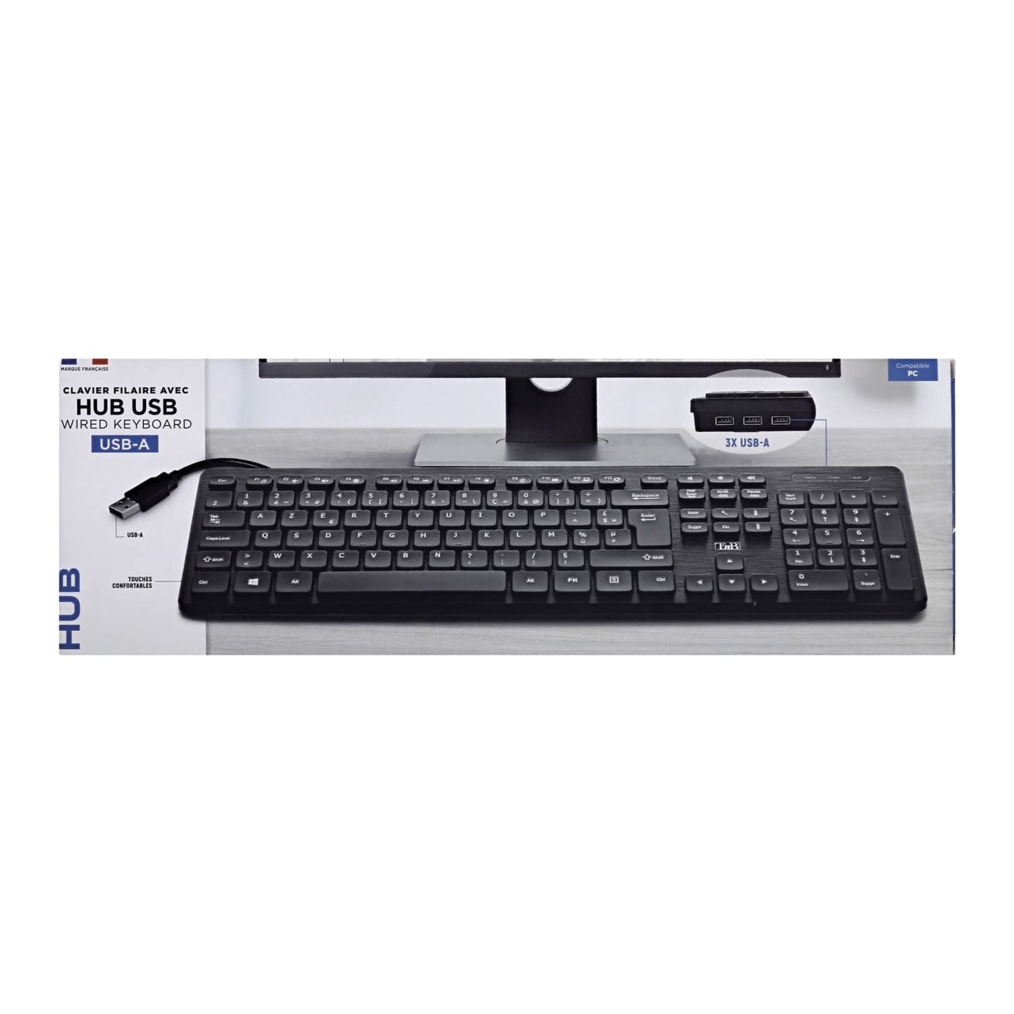TNB Clavier filaire avec hub 3x USB-A