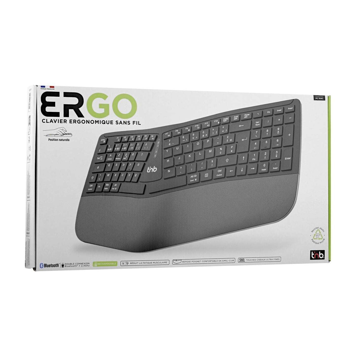 TNB ERGO - Clavier ergonomique sans fil rechargeable Bluetooth + 2,4GHz