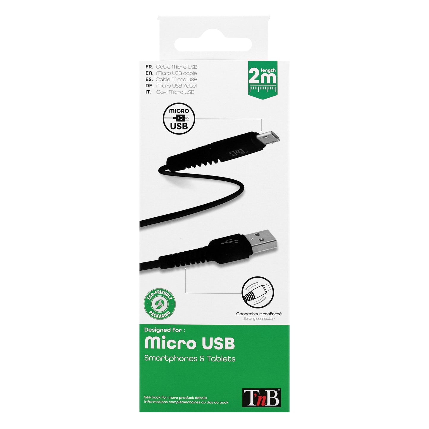 Câble Micro USB – Connecteurs renforcés – 2 mètres