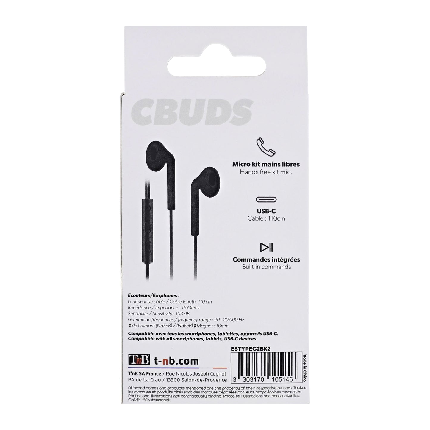 TNB Écouteurs filaires C-BUDS Type-C – Noir
