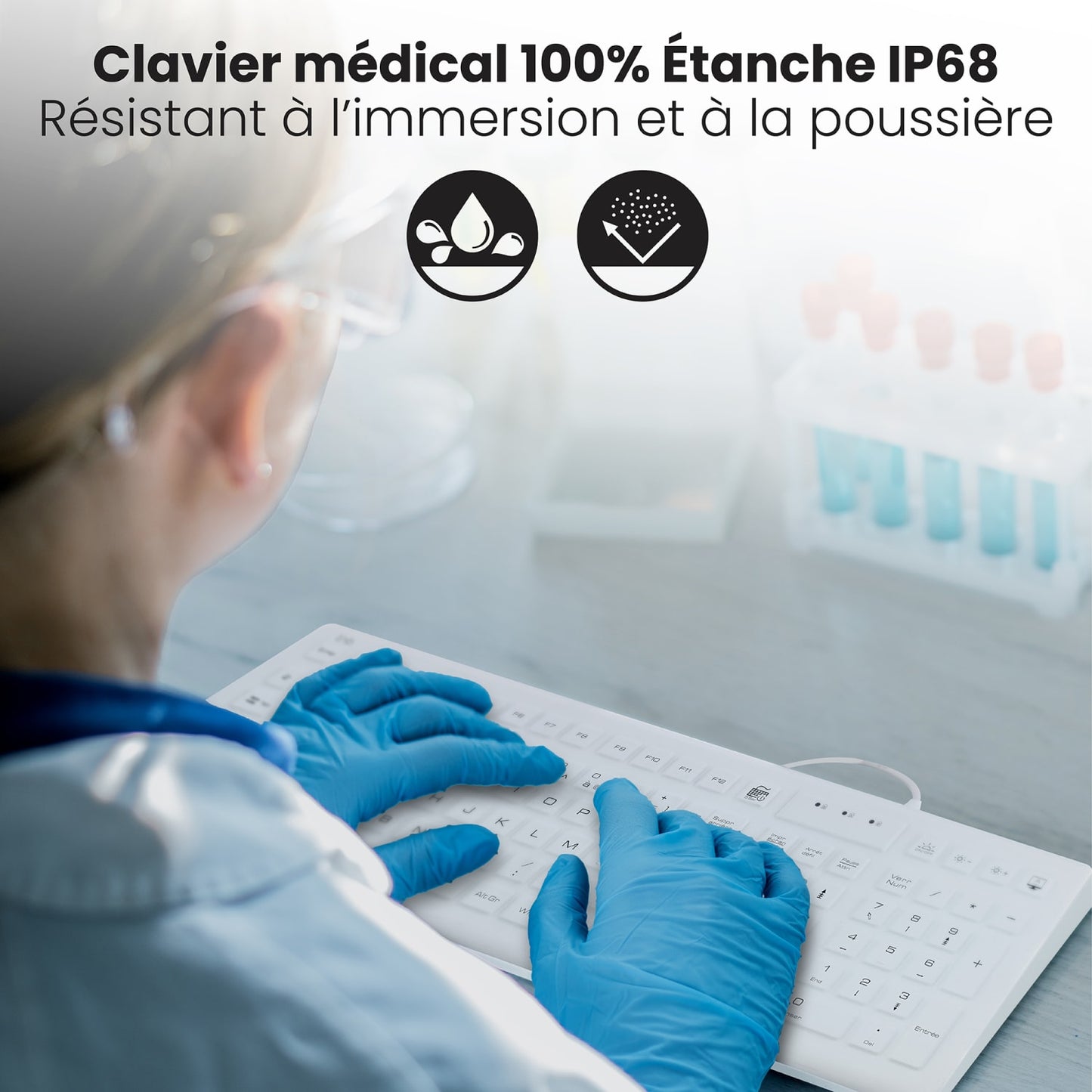 Clavier filaire médical IP68 – AZERTY (FR)