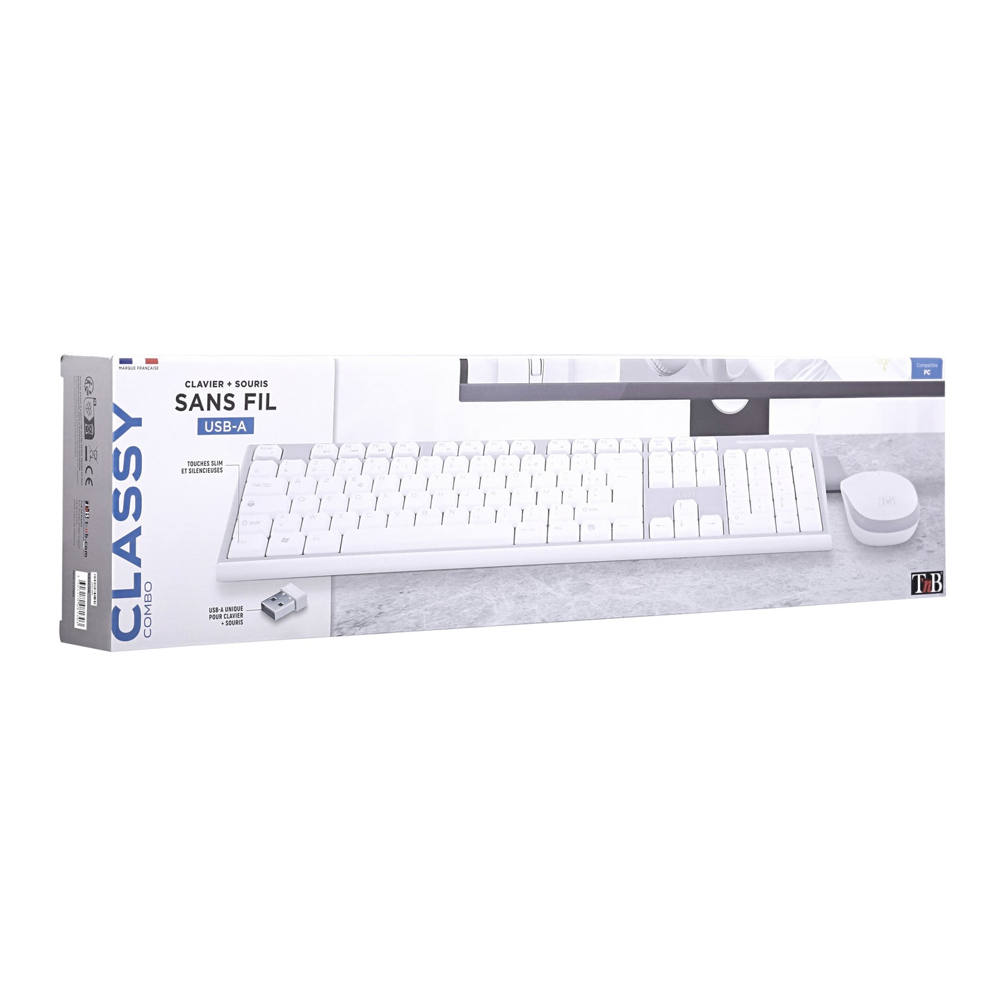 TNB Pack clavier + souris sans fil CLASSY – Blanc / Gris