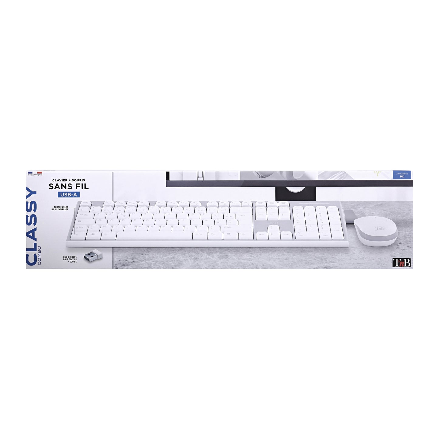TNB Pack clavier + souris sans fil CLASSY – Blanc / Gris