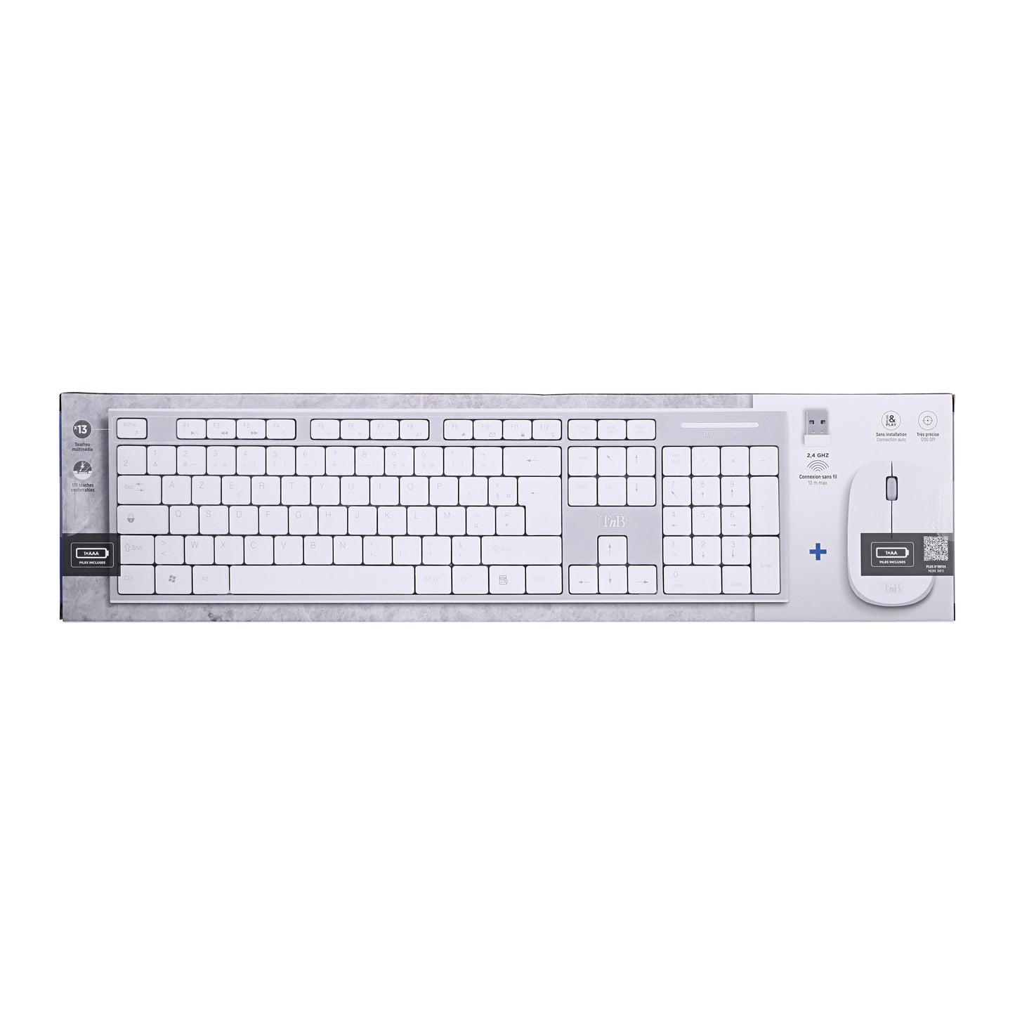TNB Pack clavier + souris sans fil CLASSY – Blanc / Gris