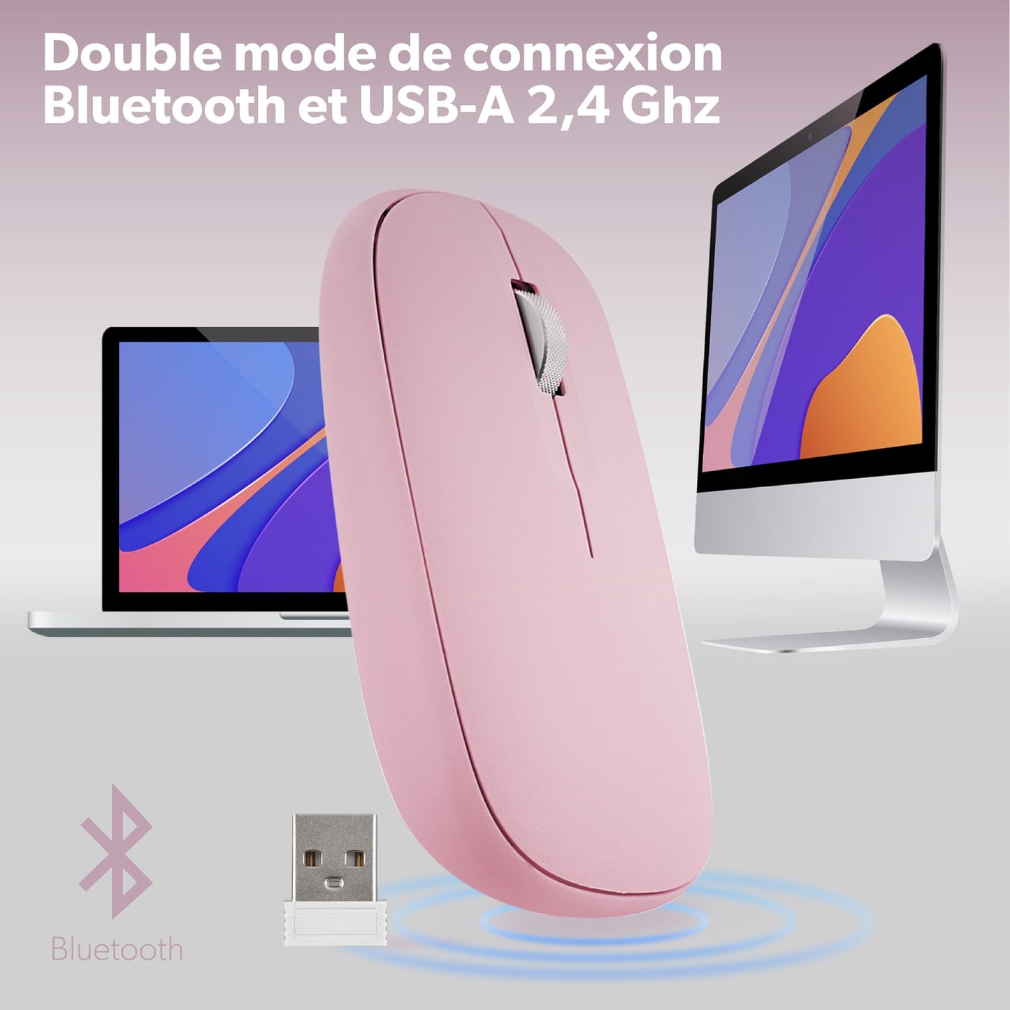 TNB Souris iClick color DUAL CONNECT rose
