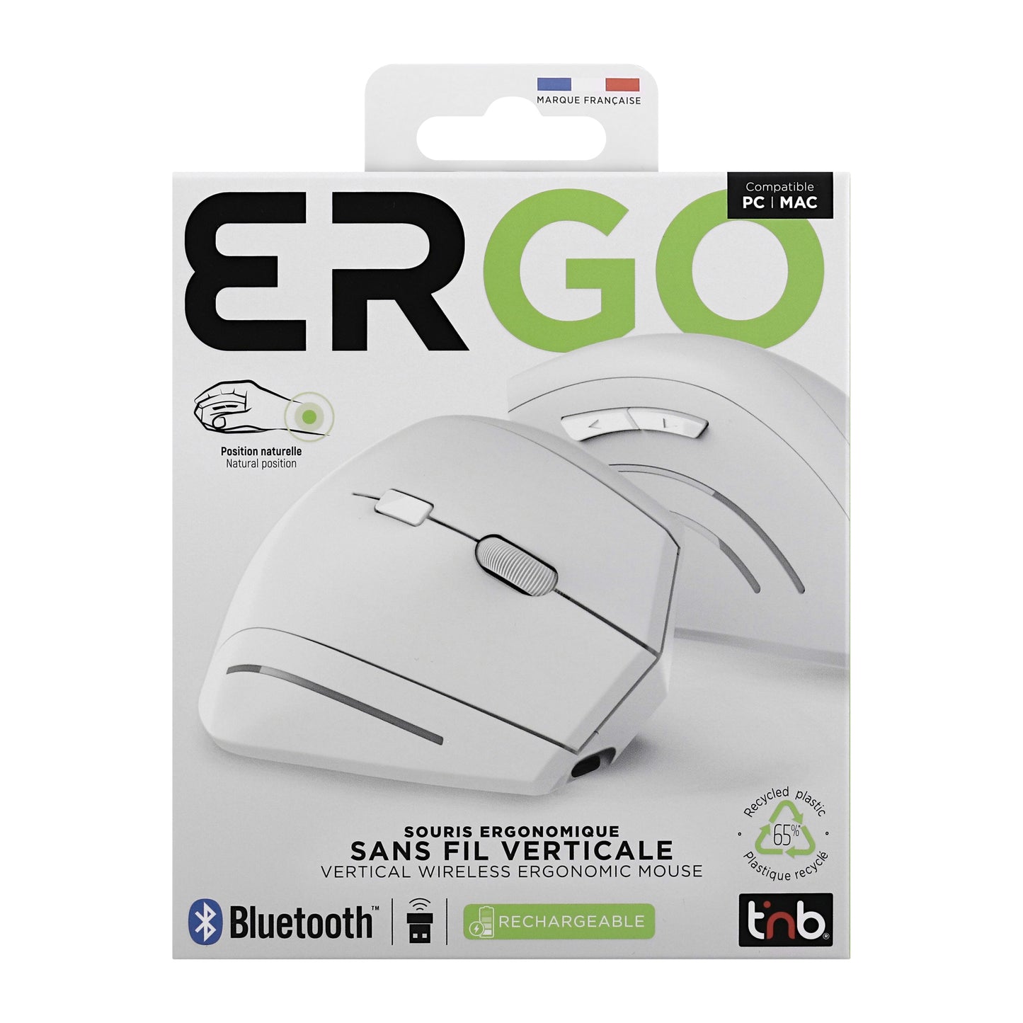 TNB Souris sans fil ergonomique verticale – Bluetooth & USB-A