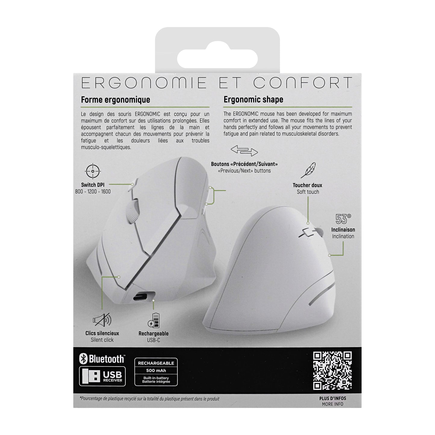 TNB Souris sans fil ergonomique verticale – Bluetooth & USB-A