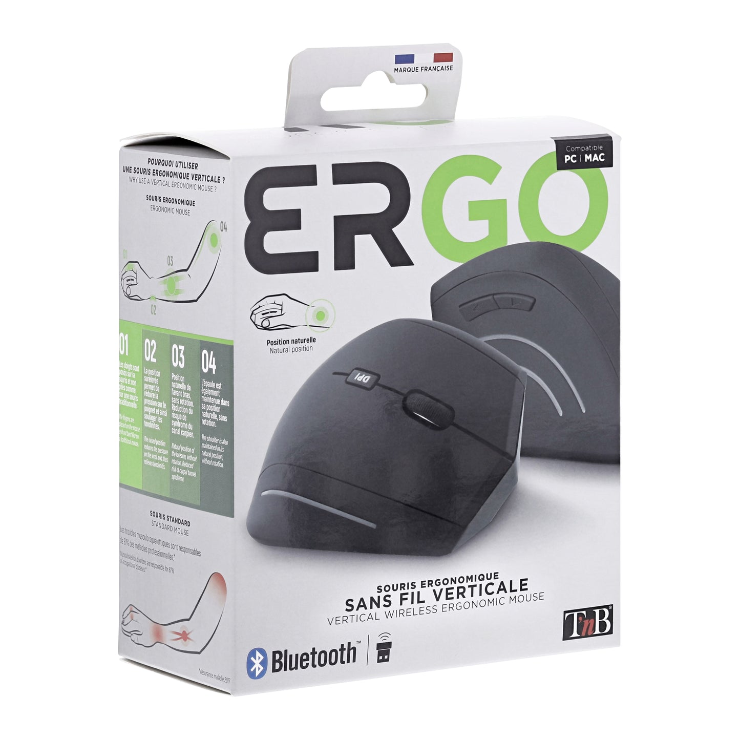 TNB Souris sans fil ergonomique verticale – Bluetooth & USB-A