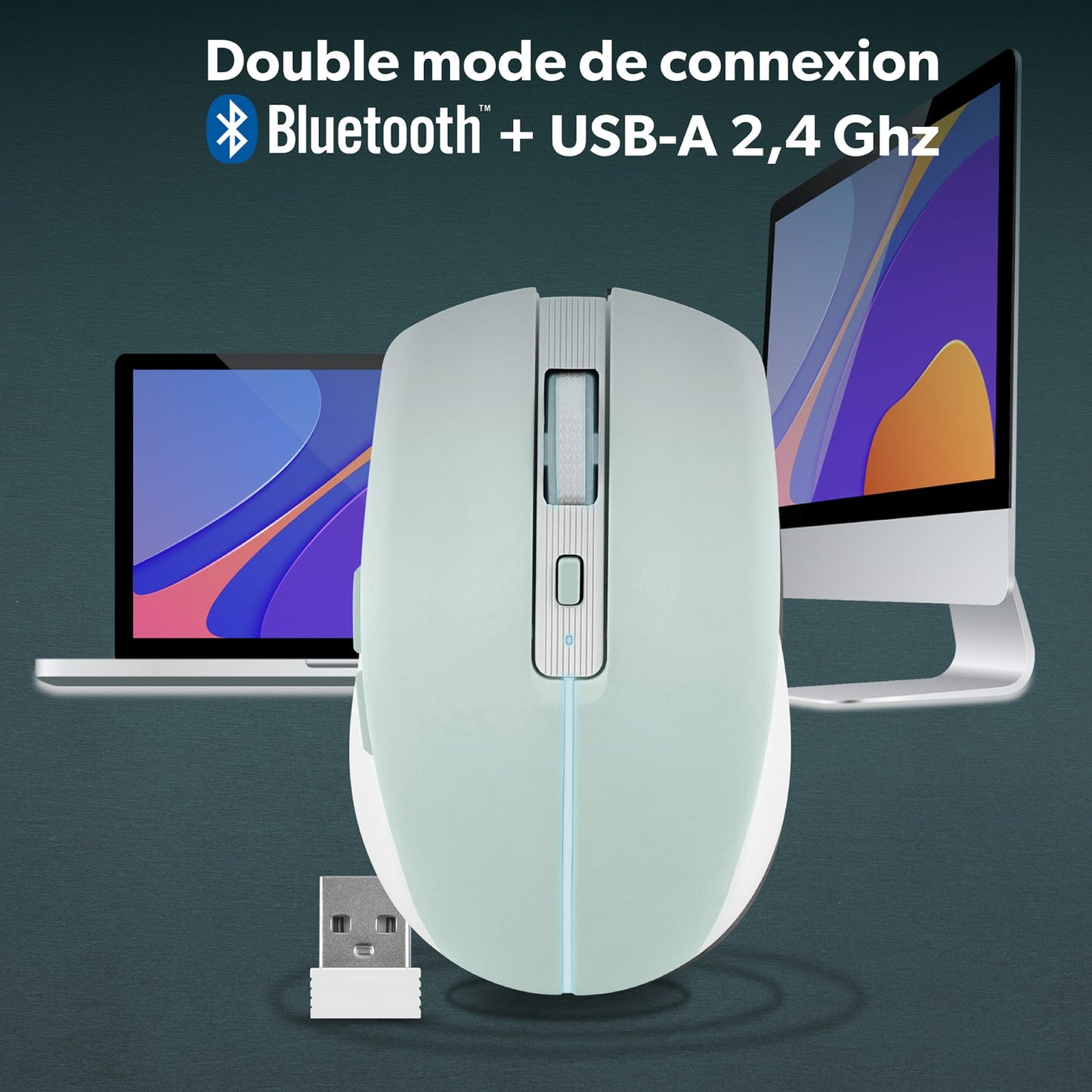 TNB Souris colorée rechargeable dual connect bleue - GRADIENT
