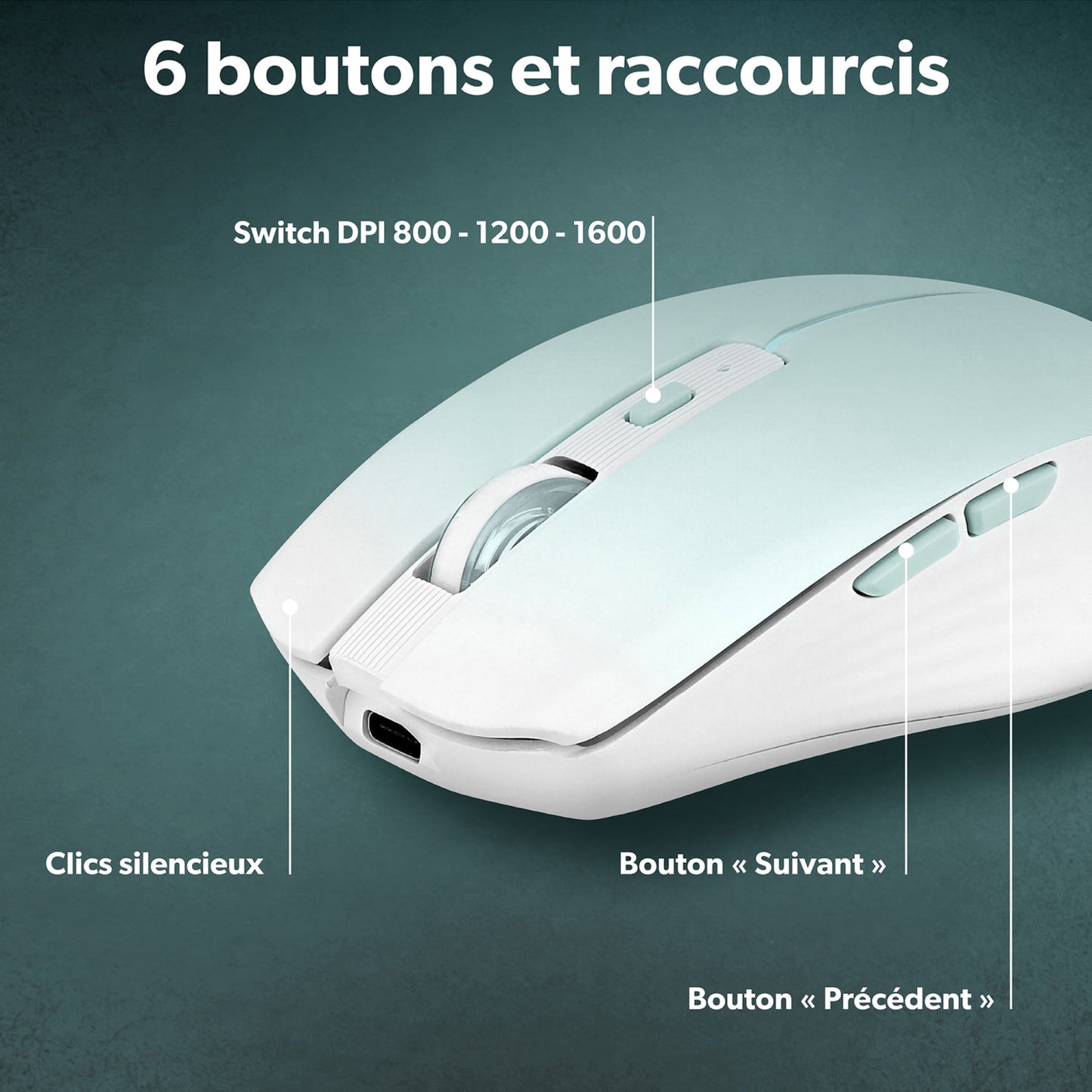 TNB Souris colorée rechargeable dual connect bleue - GRADIENT