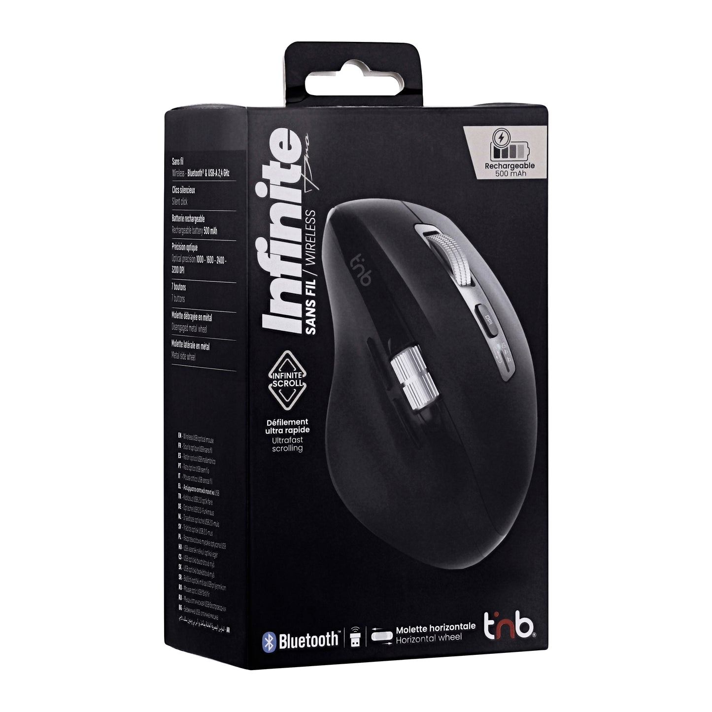 TNB Souris sans fil rechargeable double molette INFINITEPRO – Bluetooth & USB-A