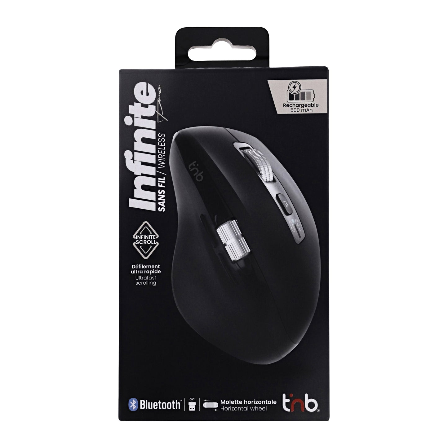 TNB Souris sans fil rechargeable double molette INFINITEPRO – Bluetooth & USB-A