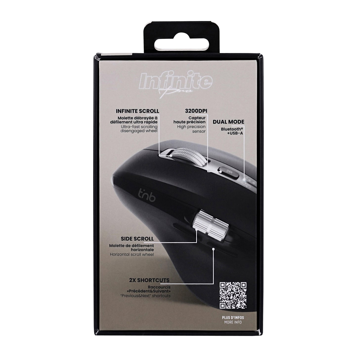 TNB Souris sans fil rechargeable double molette INFINITEPRO – Bluetooth & USB-A