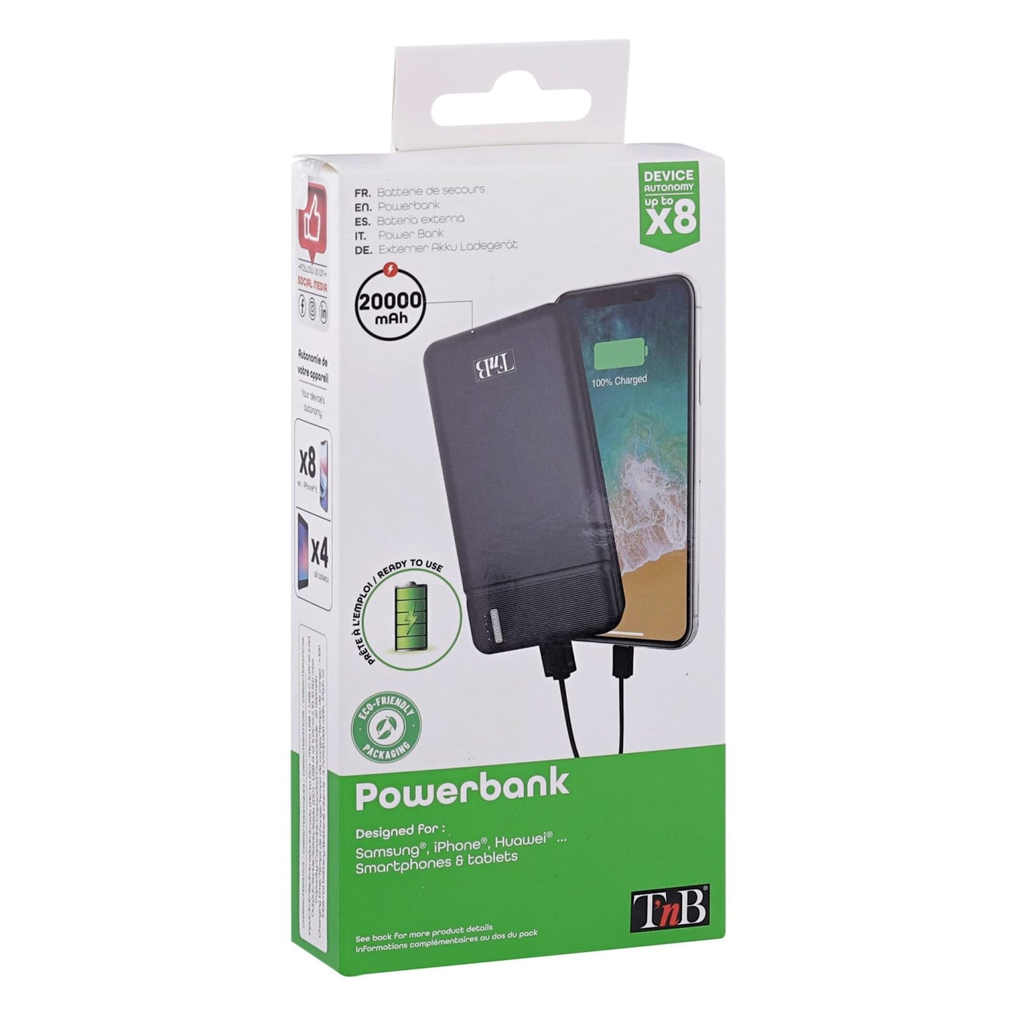 TNB Batterie de secours 2 USB 20 000 mAh 10W