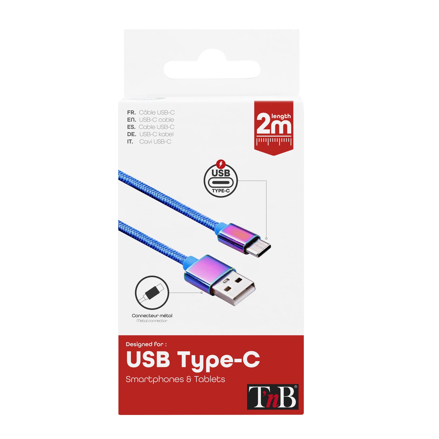 TNB Câble USB-C connecteurs iridium – Nylon tressé – 2 m