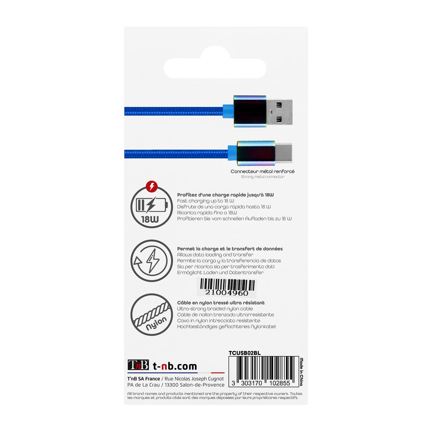 TNB Câble USB-C connecteurs iridium – Nylon tressé – 2 m