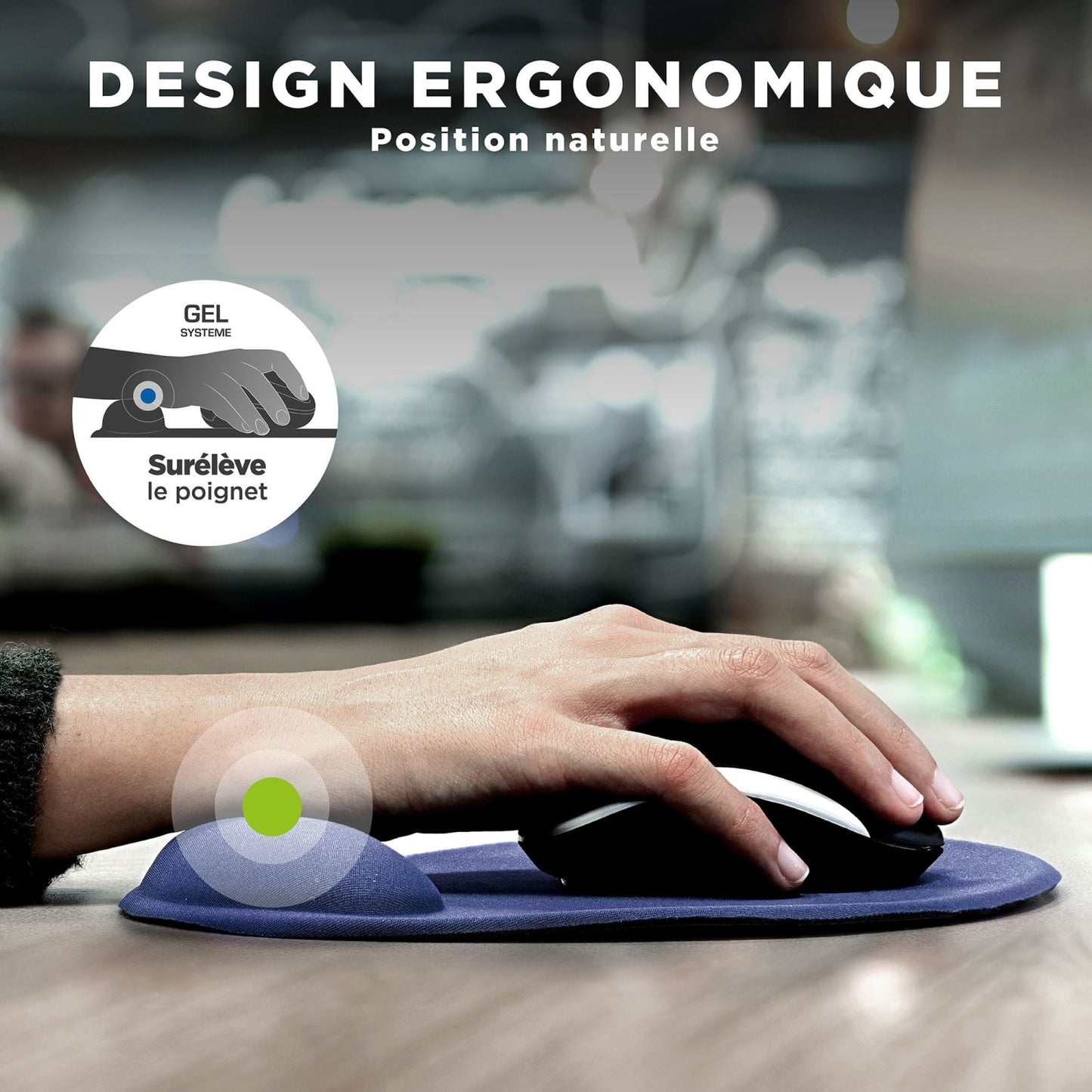 TNB Tapis de souris ergonomique avec repose-poignet bleu