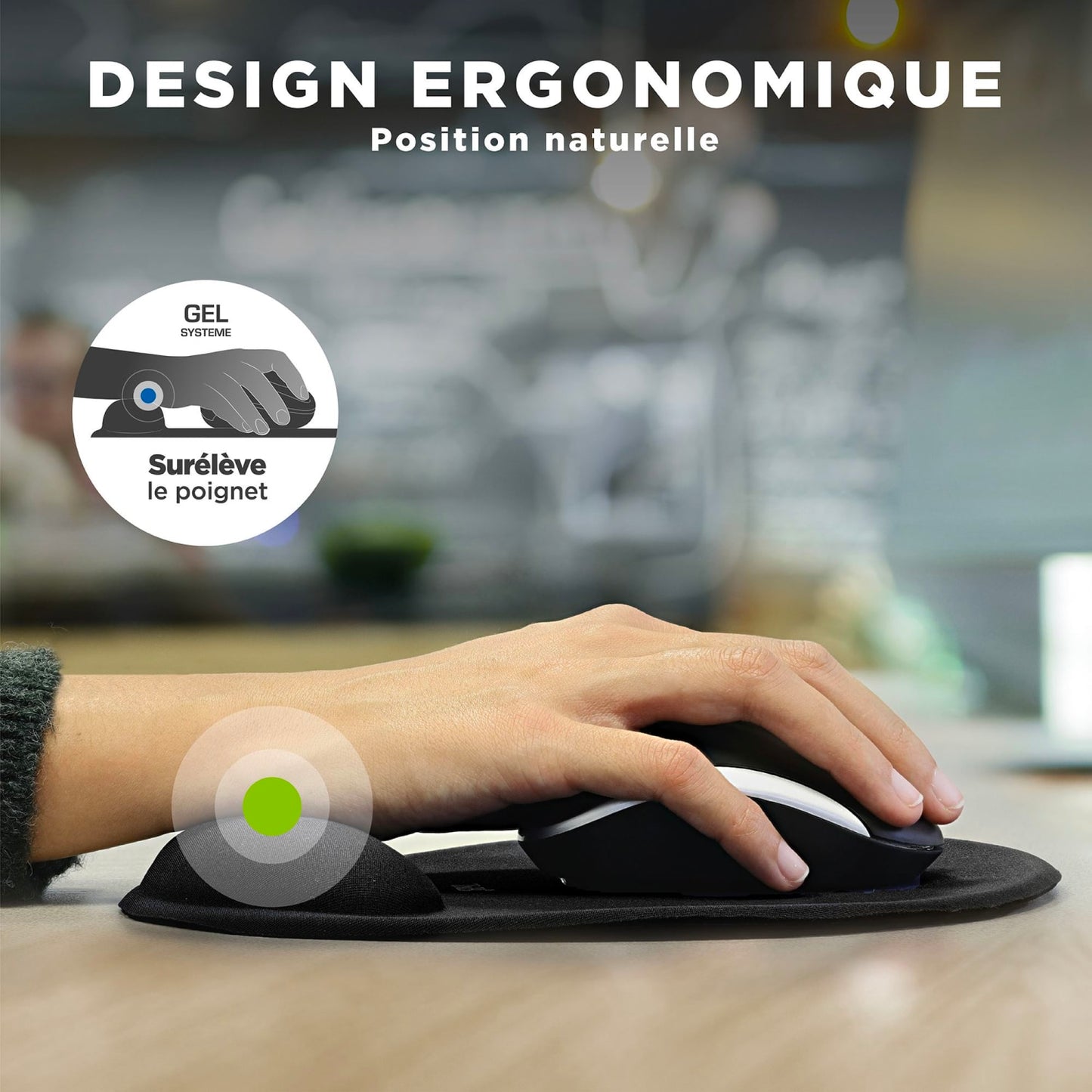 TNB Tapis de souris ergonomique avec repose-poignet noir