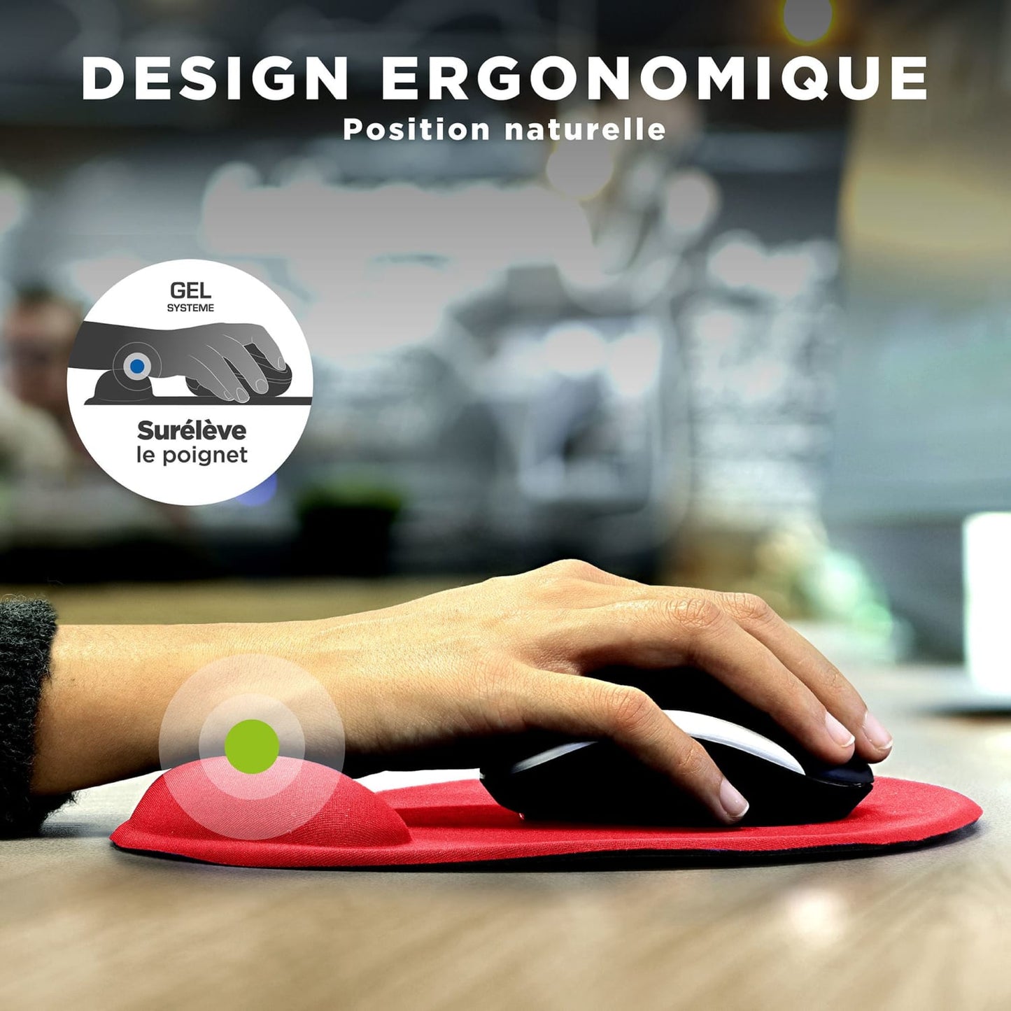 TNB Tapis de souris ergonomique avec repose-poignet rouge