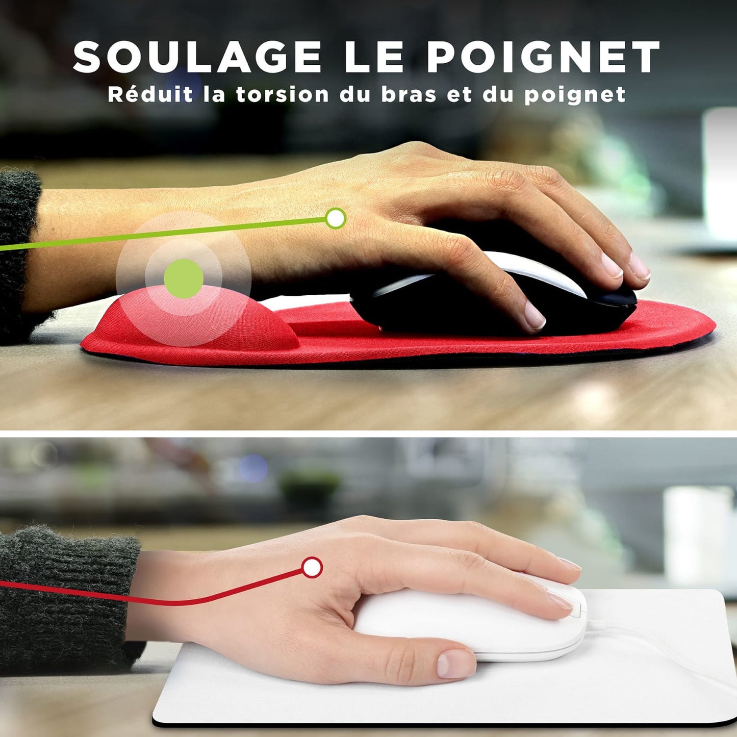 TNB Tapis de souris ergonomique avec repose-poignet rouge